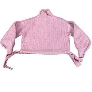 PAPER LONDON Womens XS Pink Wool Cropped Mock Neck Pullover Sweater
